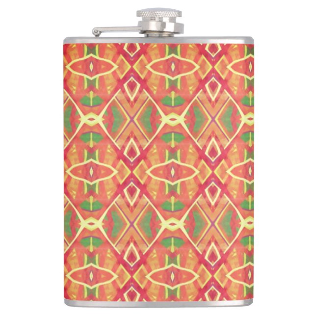 Orange and green pattern hip flask (Front)