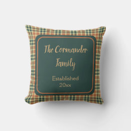 Orange and Green Plaid 20 x 20 Throw Pillow