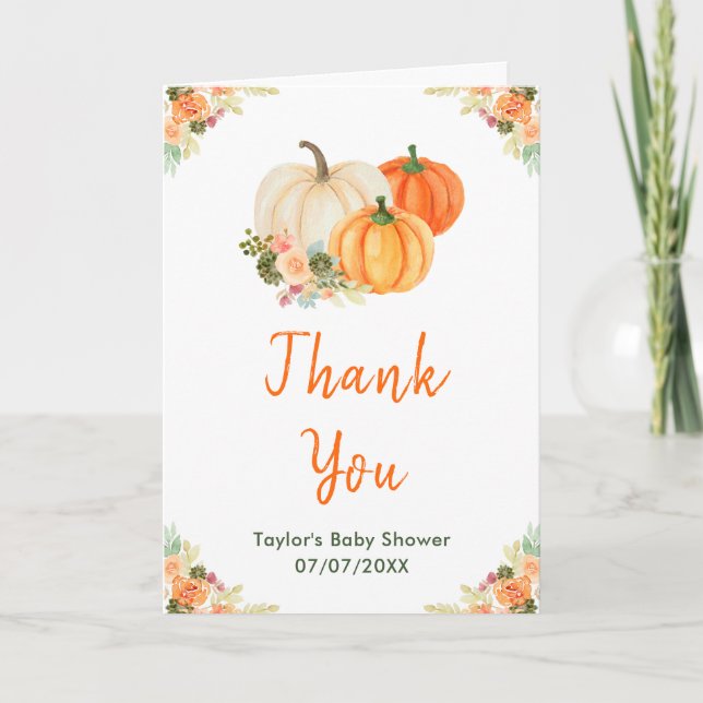 Orange and Green Pumpkins Baby Shower Thank You Card (Front)