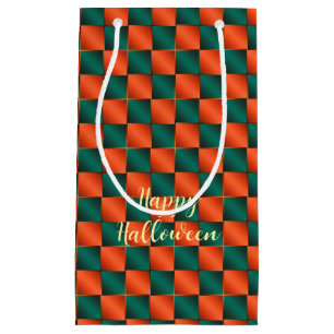 Orange and Green Shiny Chequerboard Small Gift Bag