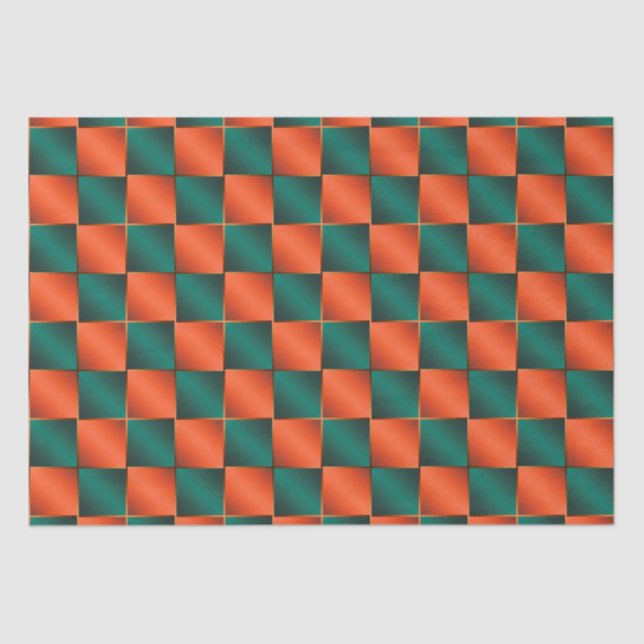 Orange and Green Shiny Chequerboard Tissue Paper (Front)
