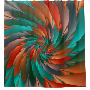 Orange and Green Spiral Fractal Shower Curtain