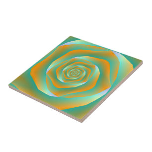 Orange and Green Spiral Rose tile
