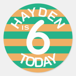 Orange and Green Striped Kids Custom Birthday Age Classic Round Sticker