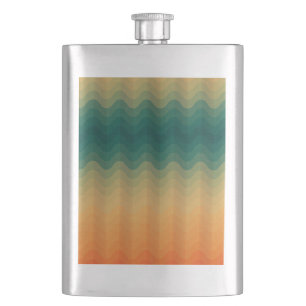 Orange and Green Waves Abstract Pattern Hip Flask
