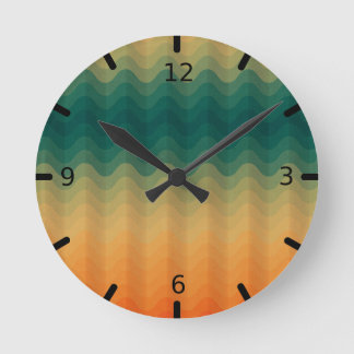 Orange and Green Waves Abstract Pattern Round Clock