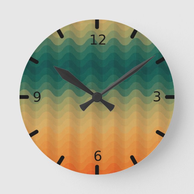 Orange and Green Waves Abstract Pattern Round Clock (Front)