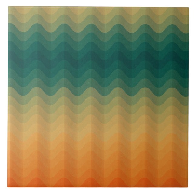 Orange and Green Waves Abstract Pattern Tile (Front)