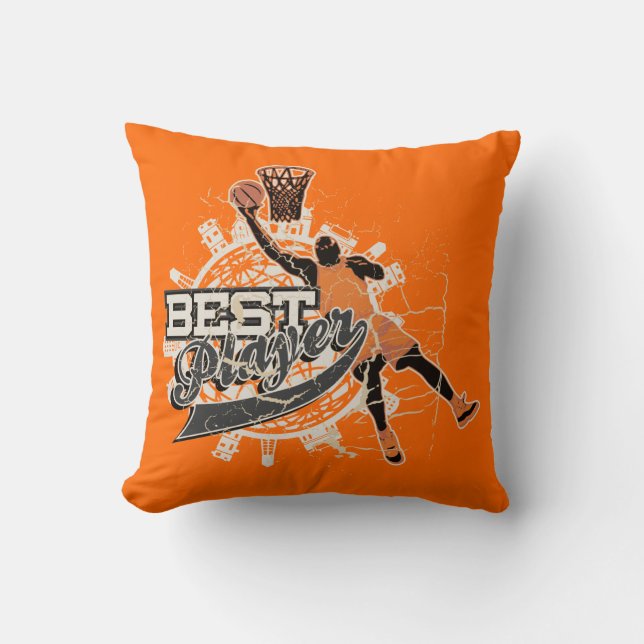 Orange and Grey Basketball American MOJO Pillow (Front)