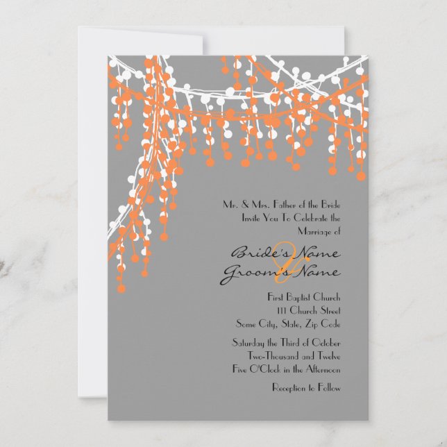 Orange and Grey Beaded Wedding Invitation (Front)