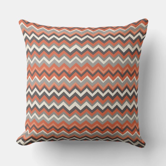 Orange and grey chevron pattern cushion (Front)