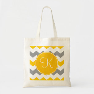 Orange and Grey Chevron with Orange Monogram Tote Bag