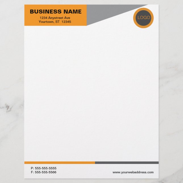 Orange and Grey Colour Blocks Custom Letterhead (Front)