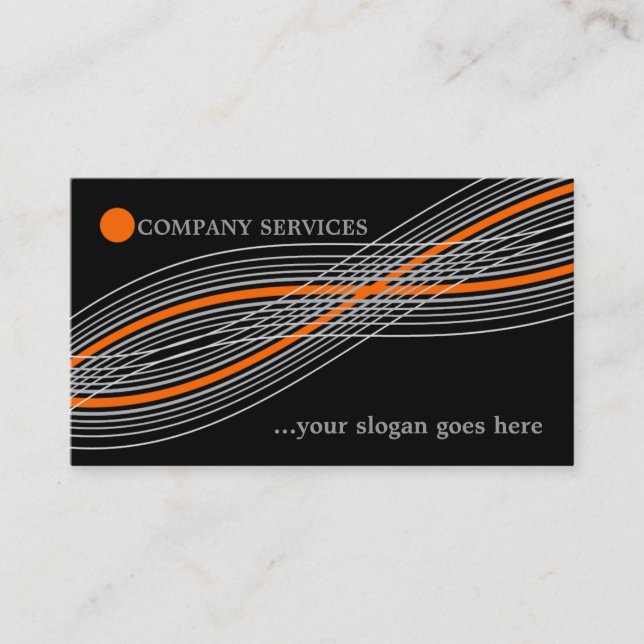Orange and grey crossed curved lines and circle business card (Front)
