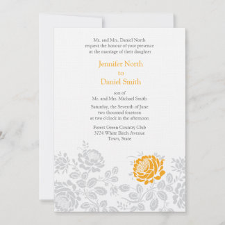 Orange And Grey Damask Wedding Invitations