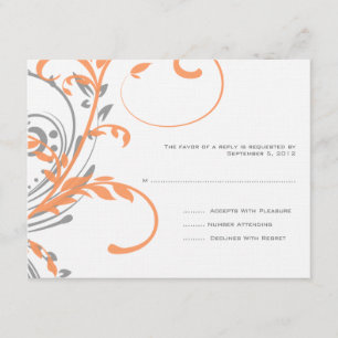 Orange and Grey Double Floral Wedding RSVP Card