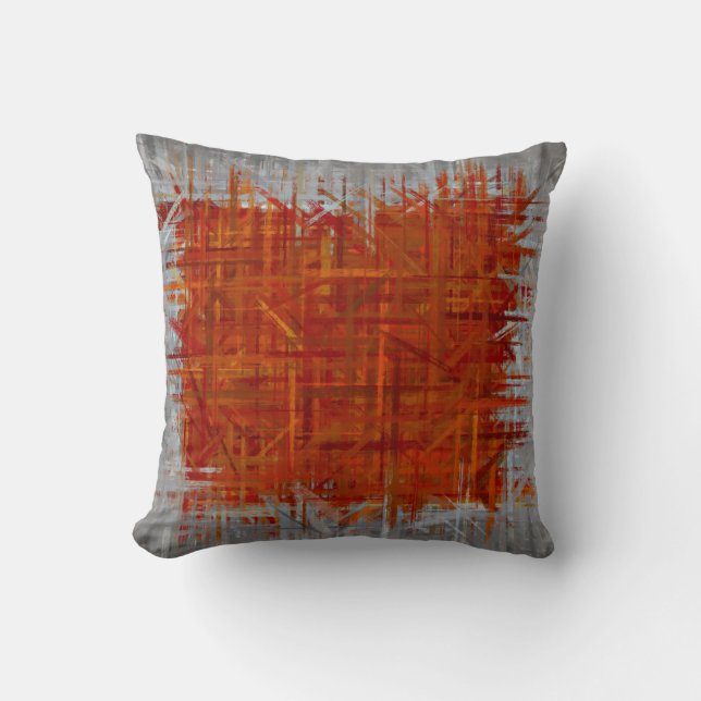 Orange and Grey Fine Art Painting Style Cushion (Front)