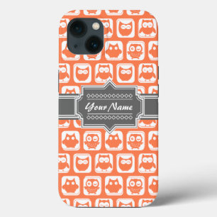 Orange and Grey Owl Personalised Name iPhone 13 Case