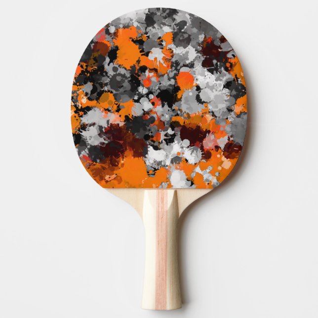 Orange and Grey Paint Splatter Ping Pong Paddle (Front)