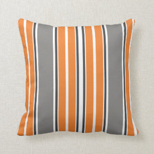 Orange and Grey Stripe Throw Pillows
