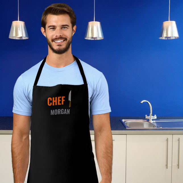 Orange and Grey Top Mens Chef Apron (Cook in style and with a sense of humor with our fun customizable apron. )