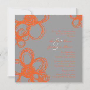 Orange and Grey Wild Flowers Wedding Invitation