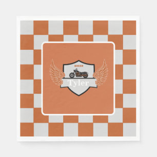 Orange and grey wings chequered and motorcycle napkin