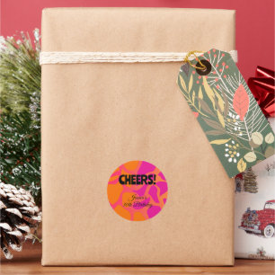 Orange and Hot Pink Gradient Cheers Classic Round Sticker