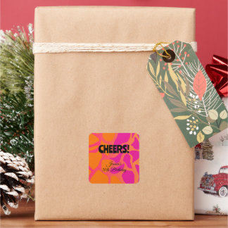 Orange and Hot Pink Gradient Cheers Square Sticker