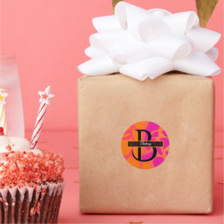 Orange and Hot Pink Gradient Monogram  Classic Round Sticker