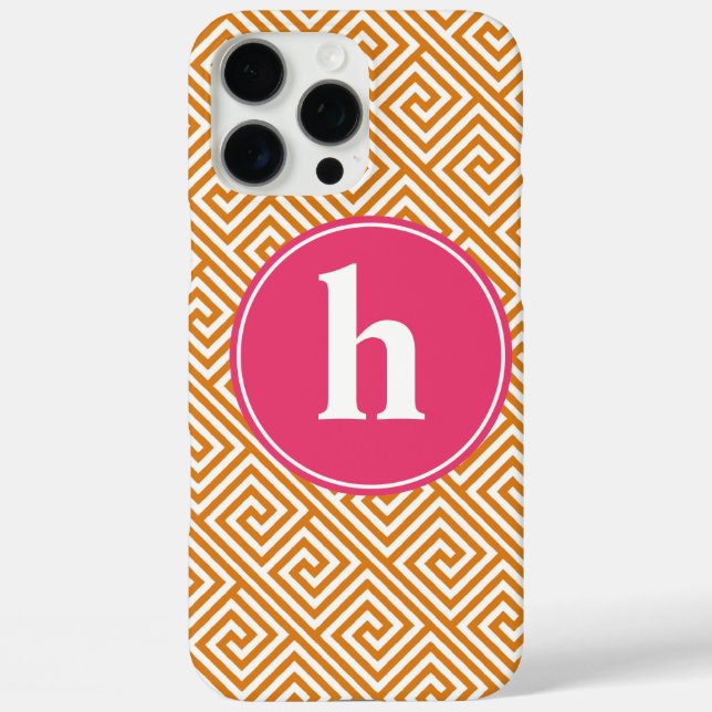 Orange and Hot Pink Greek Key Pattern Monogram Case-Mate iPhone Case (Back)