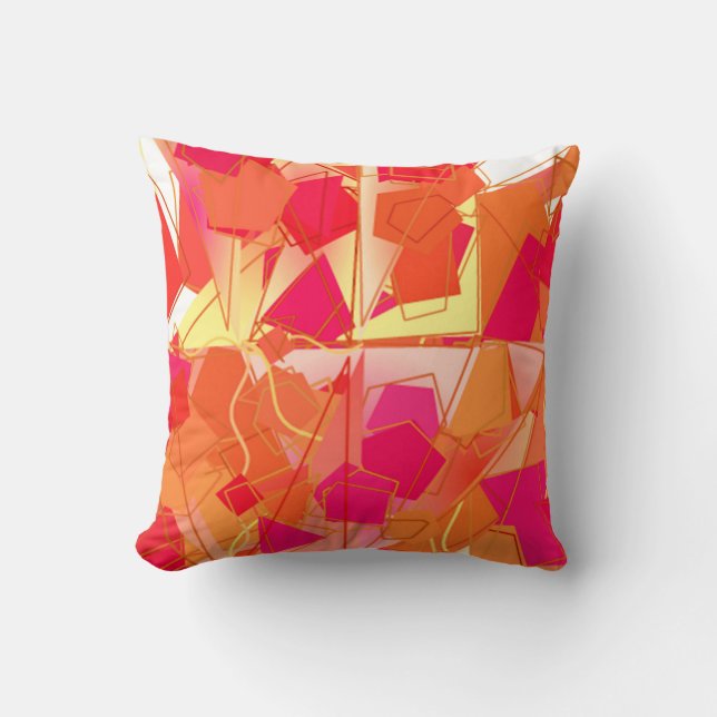 Orange and Hot Pink, Kadinsky-Inspired Abstract Cushion (Front)