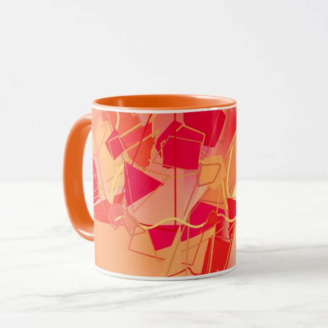 Orange and Hot Pink, Kadinsky Inspired Abstract Mug (Front Left)