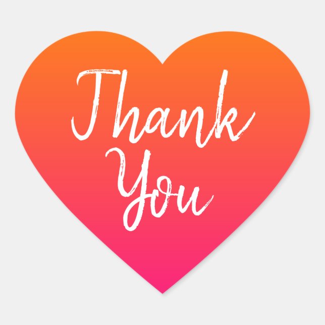 Orange and Hot Pink Ombre Wedding Thank You Heart Sticker (Front)