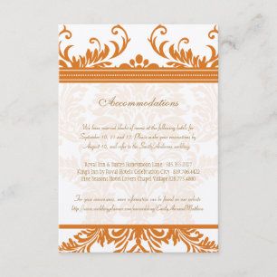 Orange and Ivory Damask Wedding Insert Card