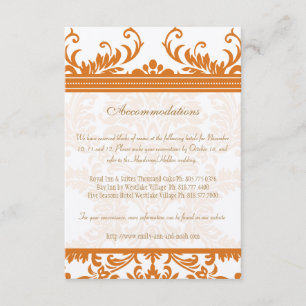 Orange and Ivory Damask Wedding Insert Card