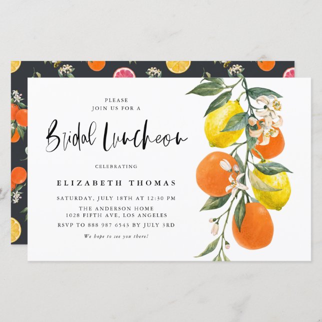 Orange and Lemon Bridal Luncheon Invitation (Front/Back)