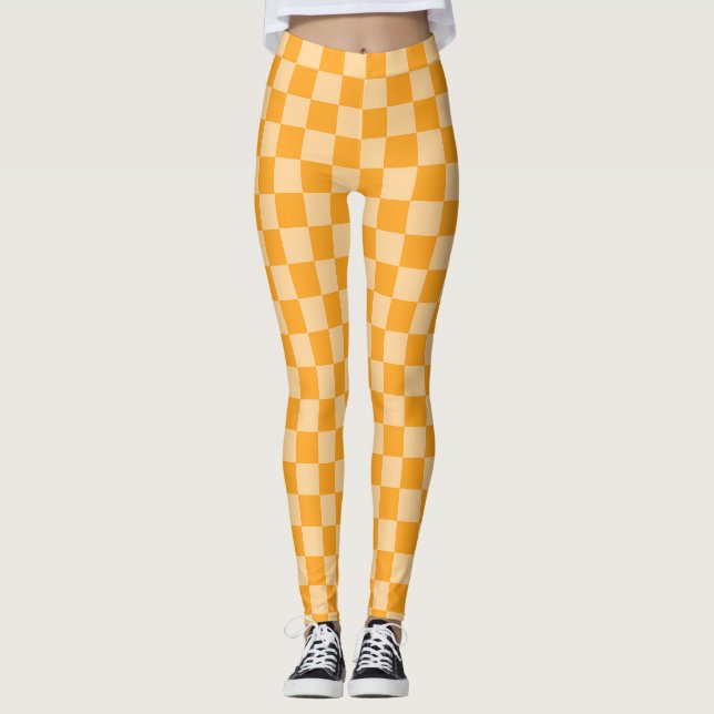 Orange and Light Orange Chequerboard Leggings (Front)