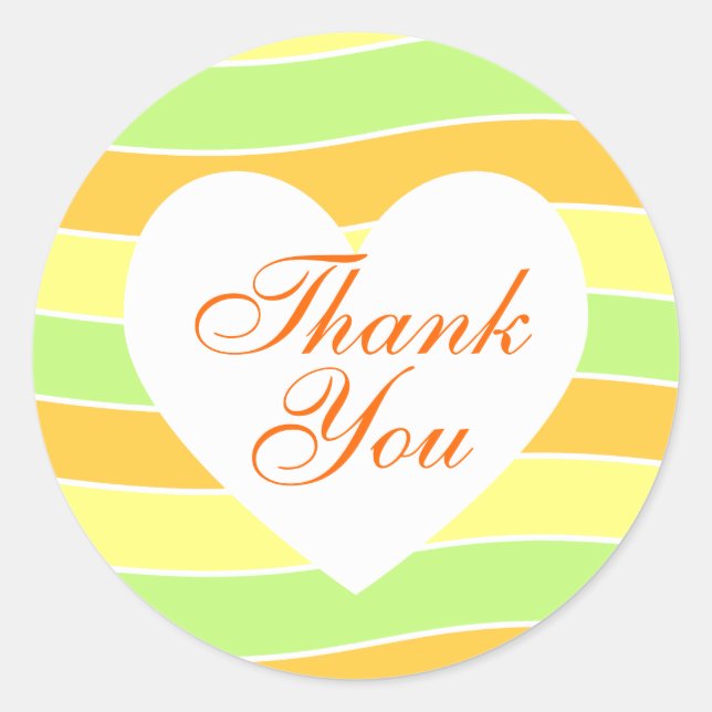 Orange and Lime Yellow Wavy Stripe Thank You Classic Round Sticker (Front)