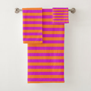 Orange and Magenta Stripes Bath Towel Set