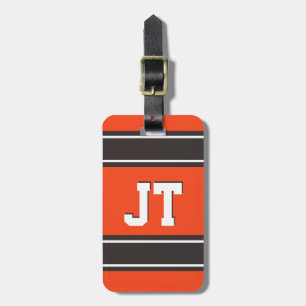 Orange and Medium Brown Sport Stripes Personalised Luggage Tag