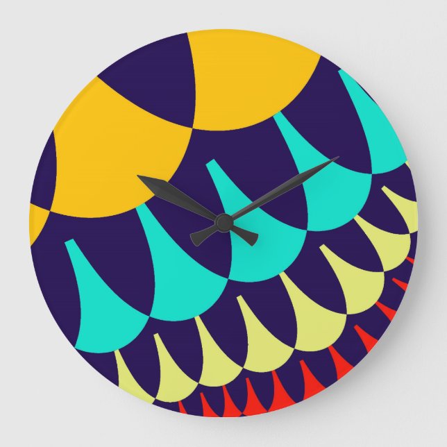 Orange and Navy Blue Scales Large Clock (Front)