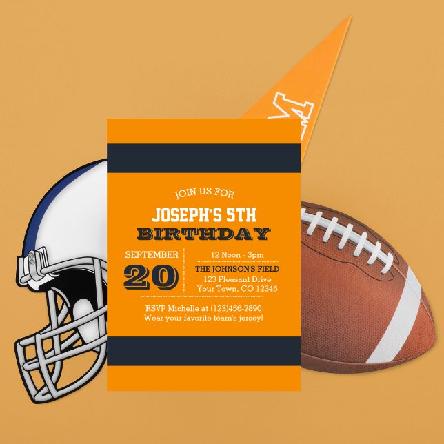 Orange and Navy Blue Team Birthday Invitation (Creator Uploaded)