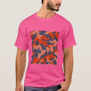 Orange and Navy Camouflage Art Pretty Pattern Camo T-Shirt
