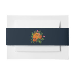 Orange and Navy Floral Modern Bold Wedding Invitation Belly Band