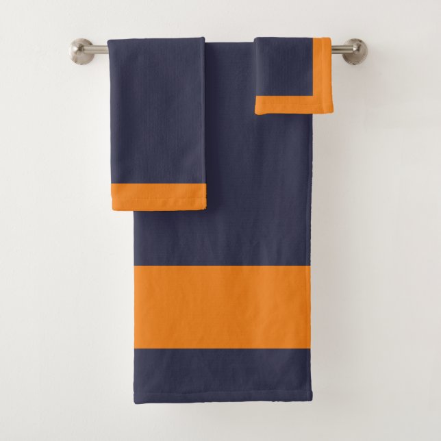 Orange And Navy Sport Team Colours Bath Towel Set (Insitu)