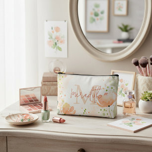 Orange and peach floral personalised accessory pouch