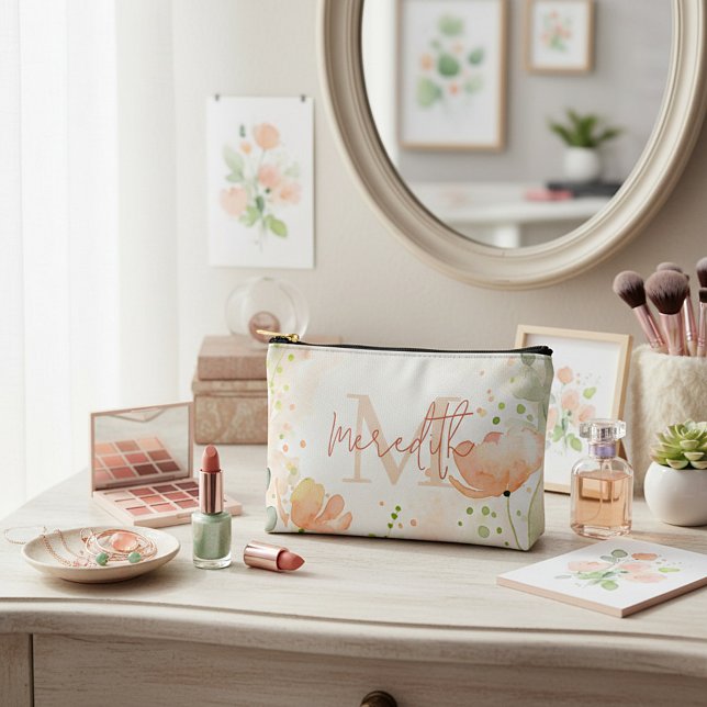 Orange and peach floral personalised accessory pouch (Creator Uploaded)