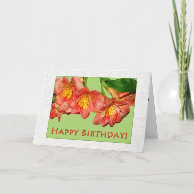 Orange and Peach Flowers Happy Birthday Card (Front)