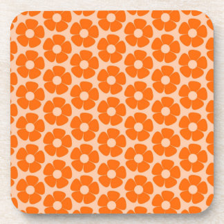 Orange and Peach Retro 60s Floral Pattern Coaster